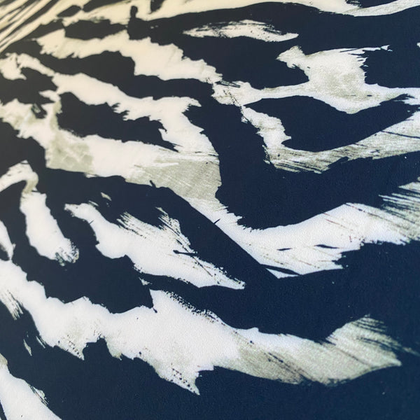 Navy Blue, White & Grey Tiger / Zebra Stripe Lycra Fabric 1m