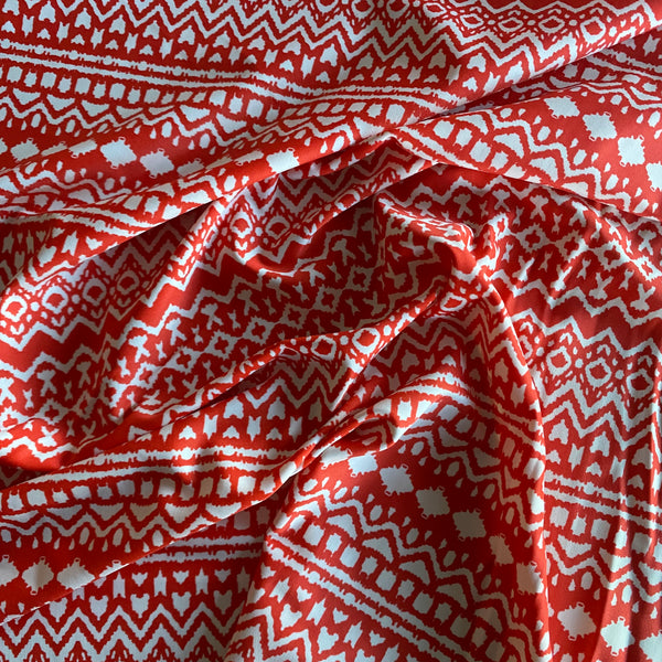 Orange / Red & White Zigzag Stretch Lycra Fabric - 1m