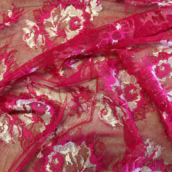 Floral Shimmer & Shine Allover Lace (In Scarlet, Black / Silver & Aqua / Silver) - 1m