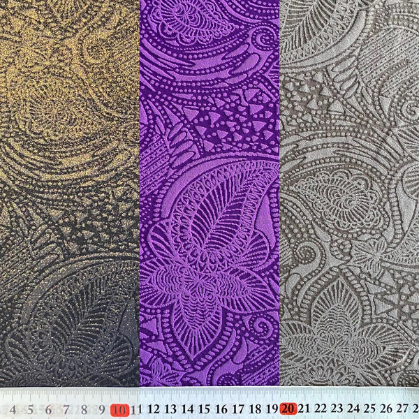 Tissu Lycra Texturé « Bali » Violet Taupe &amp; Bronze Pailleté - 1m