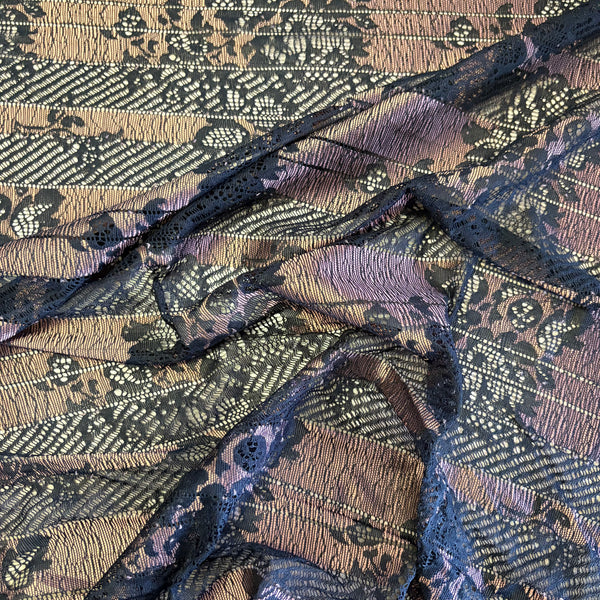 Black or Black & Bronze Allover Stretch Noyon Lace (120cm/150cm wide) - 1m
