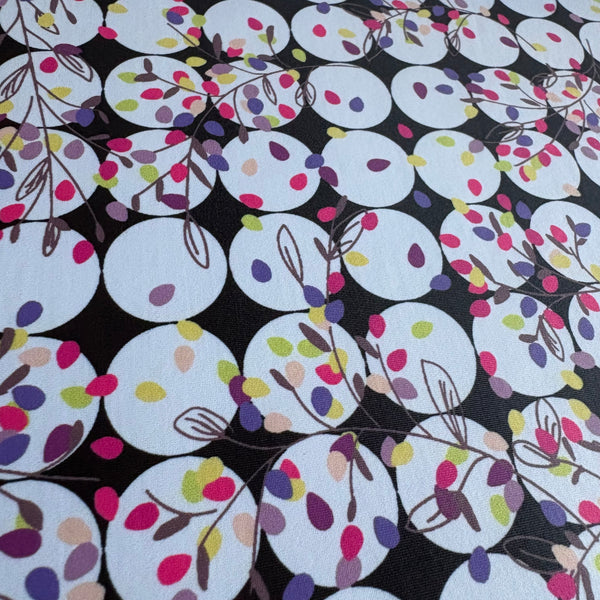 Black & White Spot & Multicoloured Fairy Lights Leaf Print Nylon Lycra Fabric - 1m