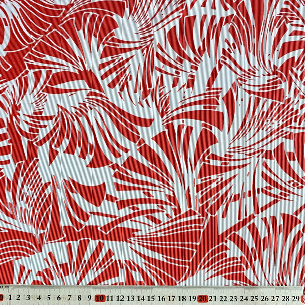 Red & White Palm Spider Plant Ribbed Lycra Fabric - 1m