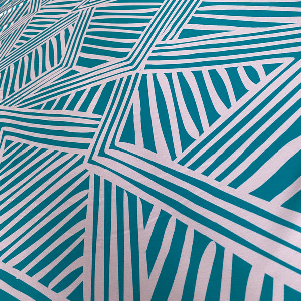 Aqua Blue / Green White Zigzag Stretch Lycra Fabric - 1m