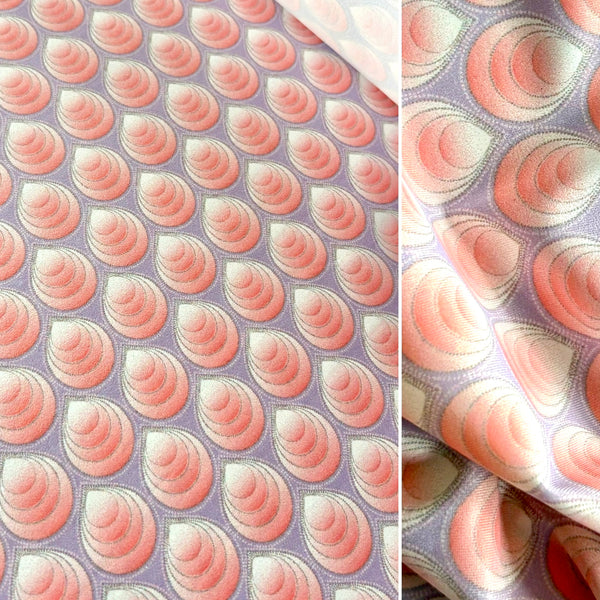 Pink & Grey Shell Print Nylon Lycra Fabric - 1m