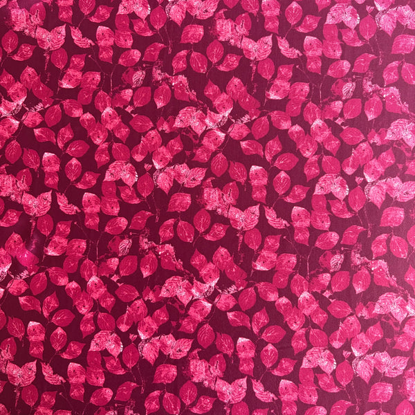 Red & Pink Autumn Leaf Print Nylon Lycra Fabric - 1m