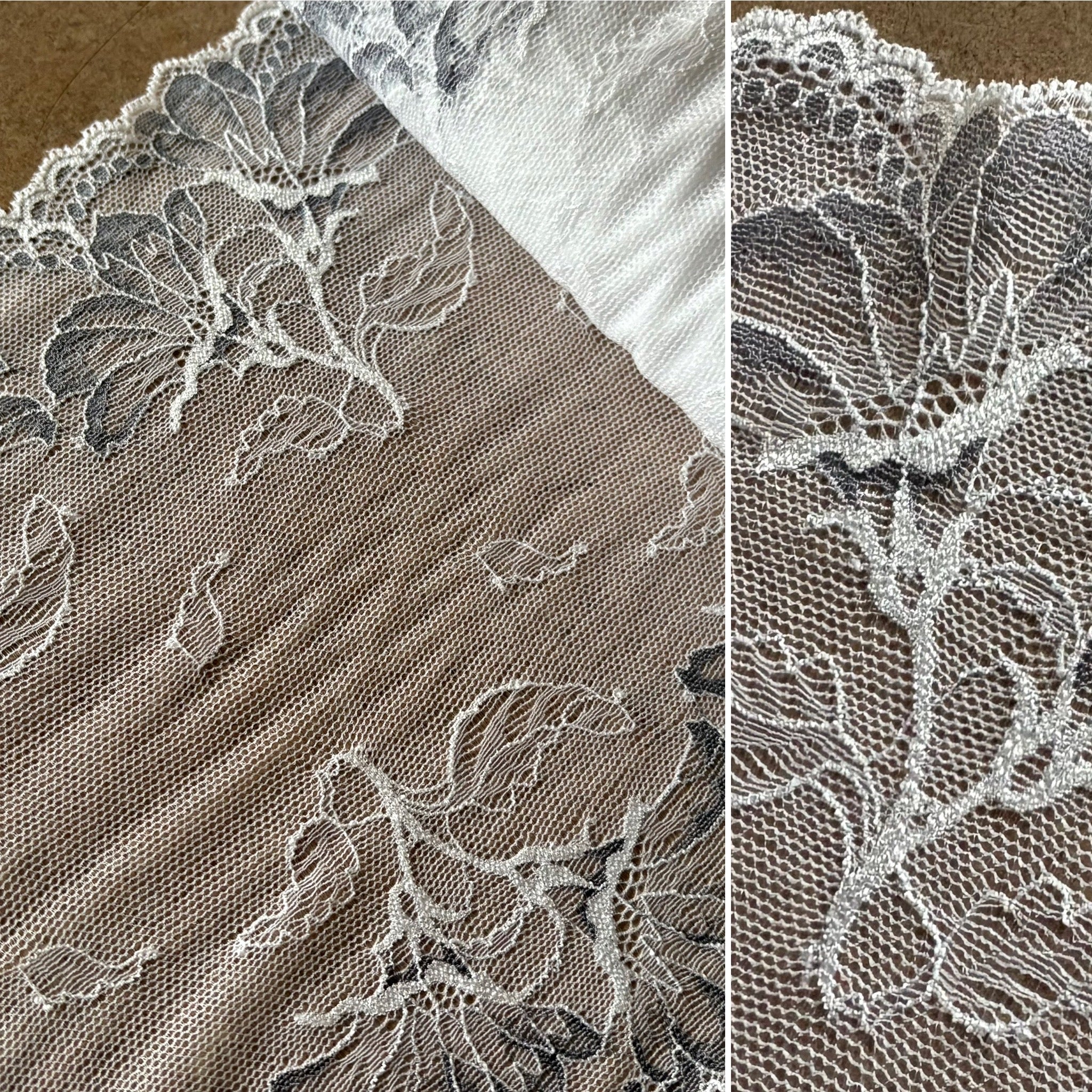 White & Cool Grey Blue Stretch Galloon Lace (24.5cm Wide) - 1m