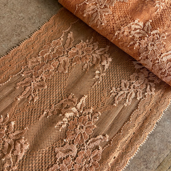 Toasted Nut & Purple Haze Stretch Galloon Lace (20.5cm Wide) - 1m