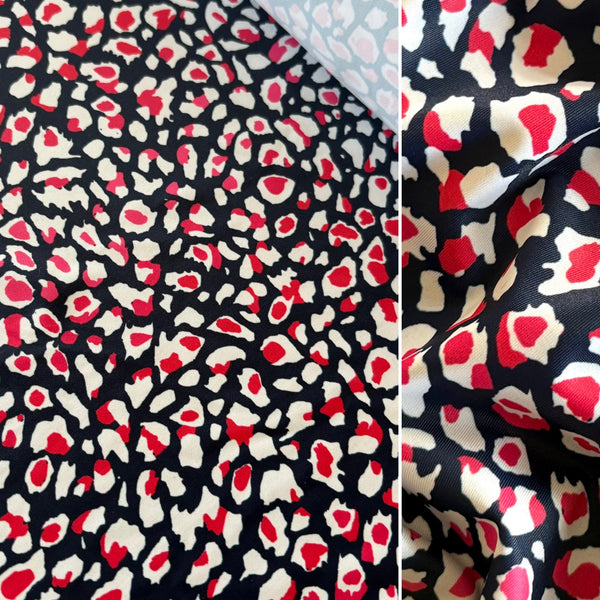 Navy Pink & White Leopard Lycra Fabric - 1m