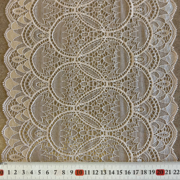 Cream or Wine / Maroon Stretch Galloon Lace (22cm Wide) - 1m