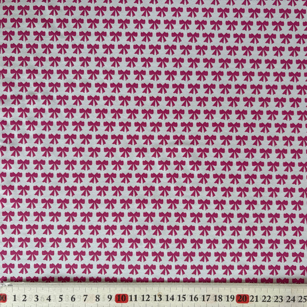 White & Pink Bow Swimwear Nylon Lycra Fabric - 1m
