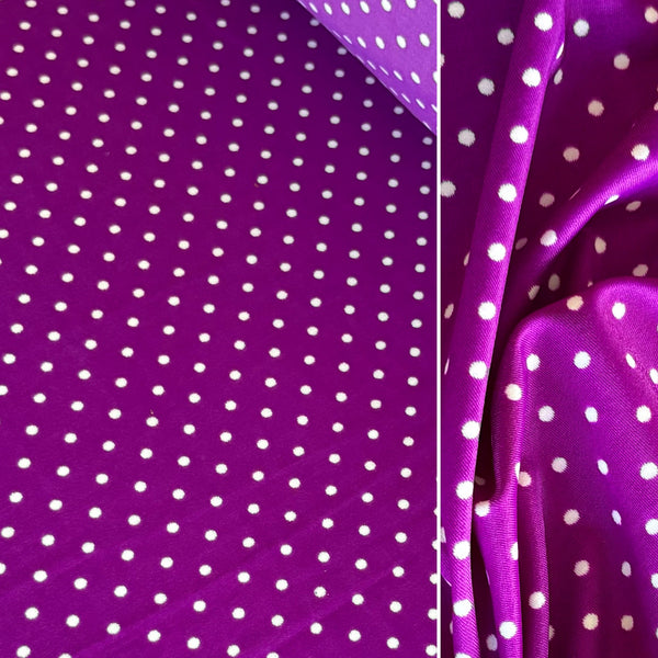 Pink and Purple with White Polka Dot Spotty Lycra Fabric - 1m