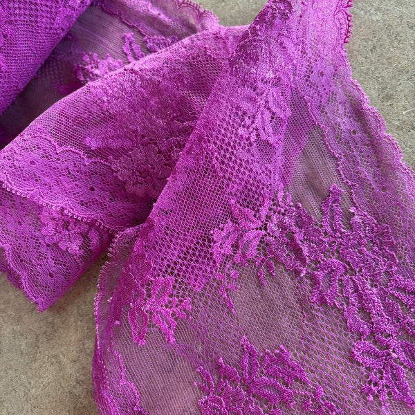 Toasted Nut & Purple Haze Stretch Galloon Lace (20.5cm Wide) - 1m