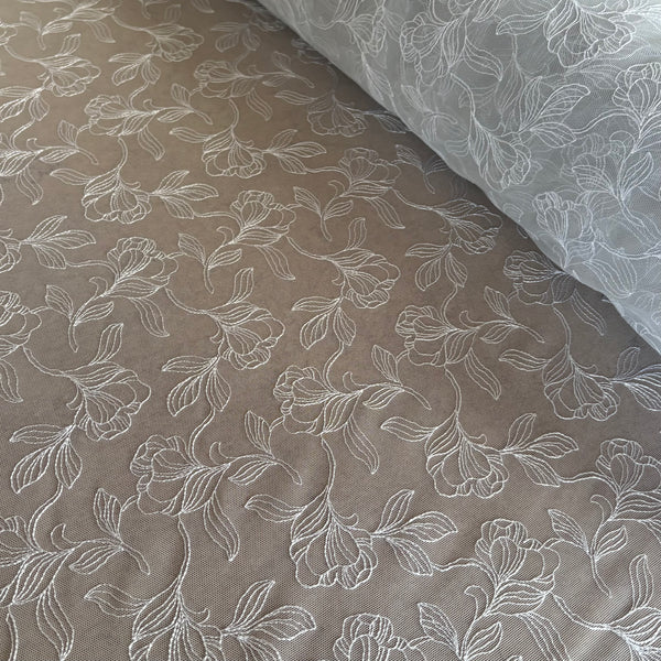 Ice Blue, Midnight Navy, Silver Shine, & Cerese Allover Embroidery Mesh Tulle Net - 1m