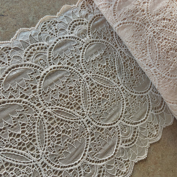 Cream or Wine / Maroon Stretch Galloon Lace (22cm Wide) - 1m