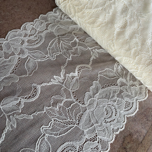 Electric Blue, Ivory & Wild Blackberry Purple Floral Lace (23cm Wide) - 1m