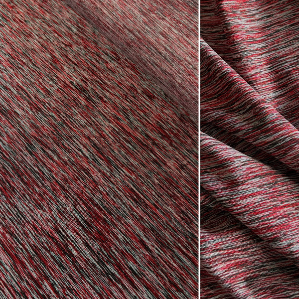Midnight Sea, Festival Red & Blue Grey “Marle” lightweight Nylon Lycra Jersey - 1m