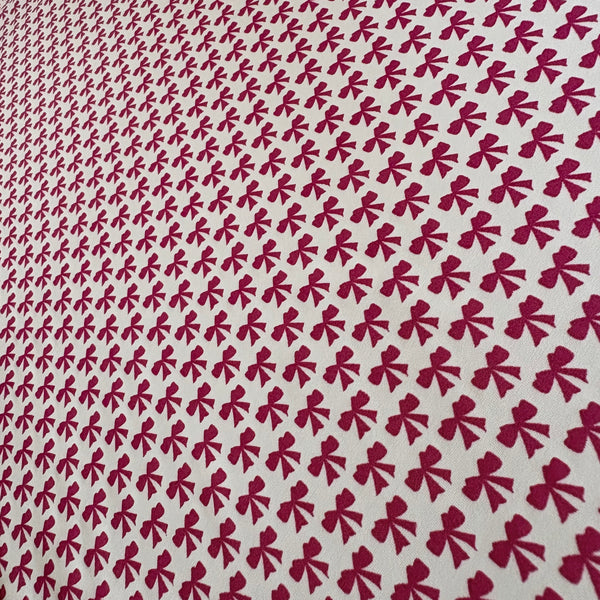 White & Pink Bow Swimwear Nylon Lycra Fabric - 1m