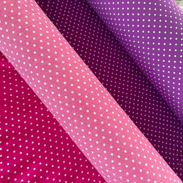 Pink and Purple with White Polka Dot Spotty Lycra Fabric - 1m