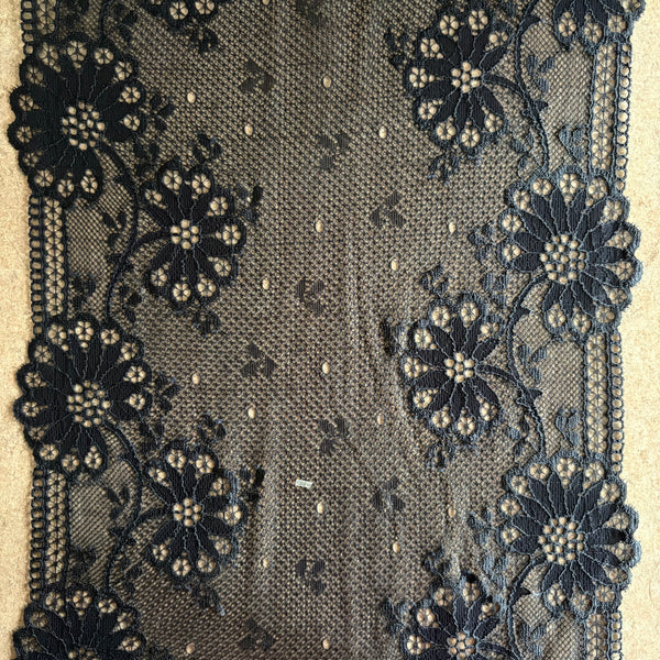 Midnight & Ruby Red Floral Stretch Galloon Lace (23.5cm Wide) - 1m