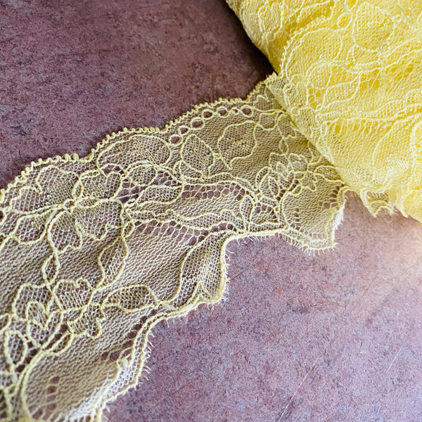 Lemon Yellow and Frosted Pink Micro Eyelash Lace 8cm Wide - (3m length)