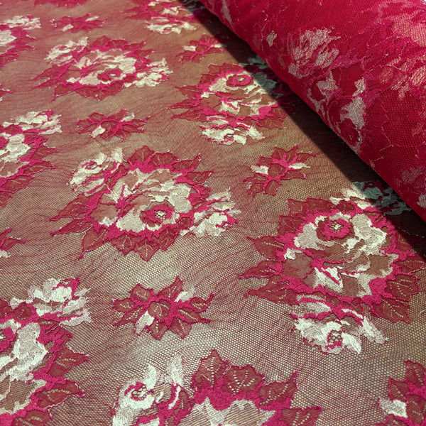 Floral Shimmer & Shine Allover Lace (In Scarlet, Black / Silver & Aqua / Silver) - 1m