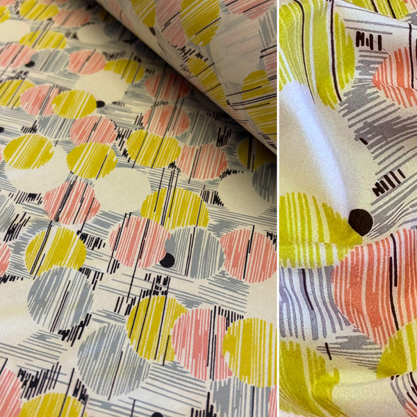 Yellow Grey & Pink Circles Boselli BiLight Super Soft Matt 2Way Stretch Poly Georgette Chiffon (100cm wide) - 1m