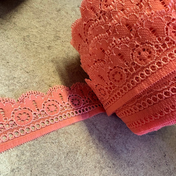 Coral Orange and Purple Lace Trim 4cm Wide - (5m length)