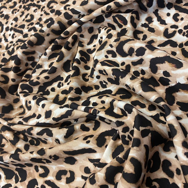 Stretch Black White Snow Leopard Skin Animal Lycra Fabric - 1m