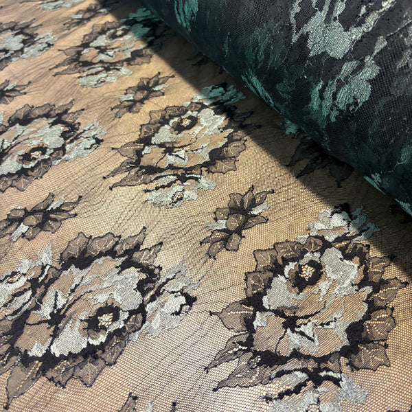 Floral Shimmer & Shine Allover Lace (In Scarlet, Black / Silver & Aqua / Silver) - 1m