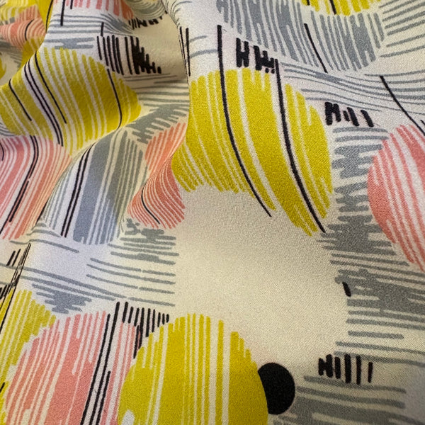 Yellow Grey & Pink Circles Boselli BiLight Super Soft Matt 2Way Stretch Poly Georgette Chiffon (100cm wide) - 1m