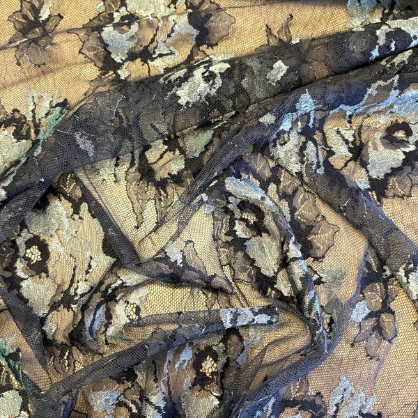 Floral Shimmer & Shine Allover Lace (In Scarlet, Black / Silver & Aqua / Silver) - 1m