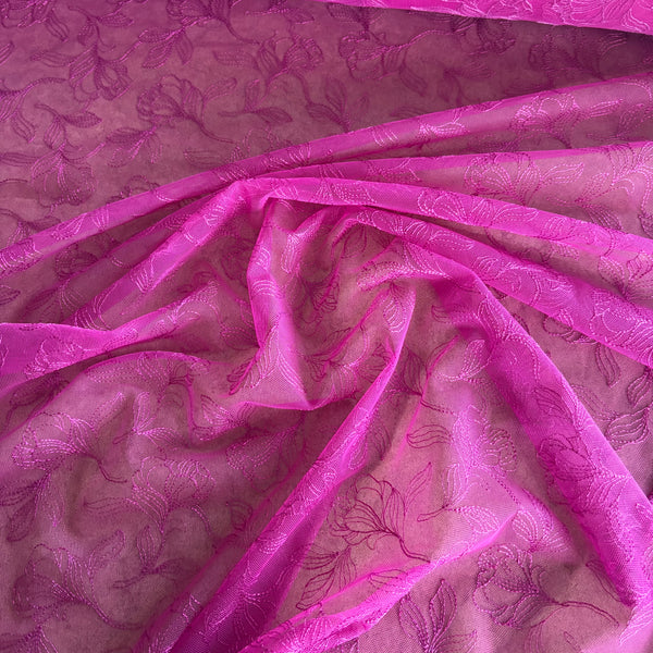 Ice Blue, Midnight Navy, Silver Shine, & Cerese Allover Embroidery Mesh Tulle Net - 1m