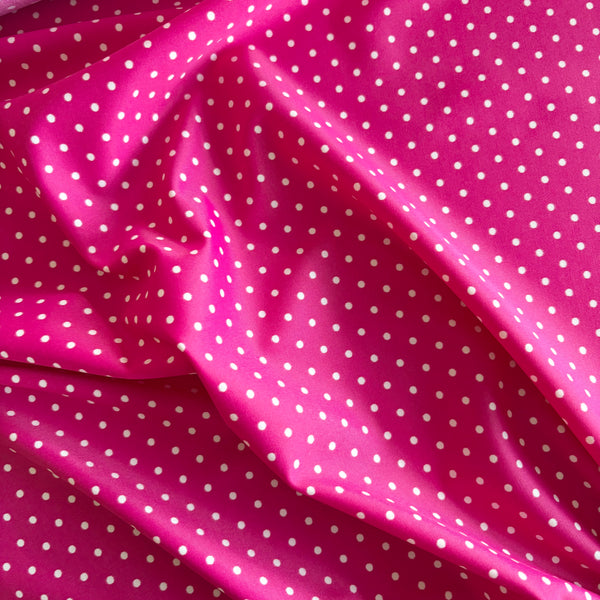 Pink and Purple with White Polka Dot Spotty Lycra Fabric - 1m