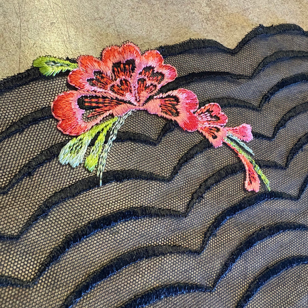 Ivory Black Beige & Brown Floral Stretch Embroidery Edging “Lace” (23cm Wide) - 1m