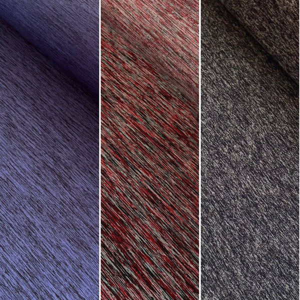 Midnight Sea, Festival Red & Blue Grey “Marle” lightweight Nylon Lycra Jersey - 1m
