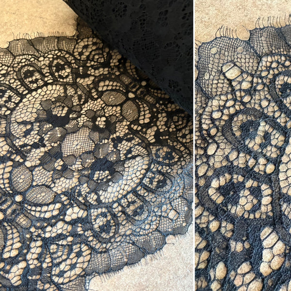 Black Corded Eyelash Lace (18cm Wide) - 1m