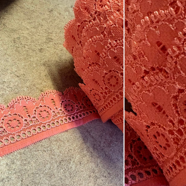 Coral Orange and Purple Lace Trim 4cm Wide - (5m length)