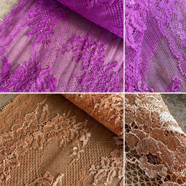 Toasted Nut & Purple Haze Stretch Galloon Lace (20.5cm Wide) - 1m