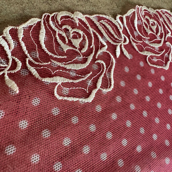 Red & Cream Rose Floral Embroidery Galloon Edging “Lace” (21cm Wide) - 1m