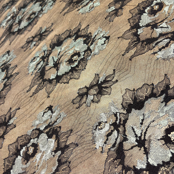 Floral Shimmer & Shine Allover Lace (In Scarlet, Black / Silver & Aqua / Silver) - 1m