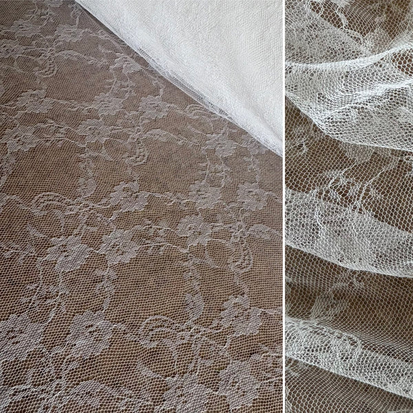 Ivory Greige Off White Allover Leavers Lace - 1m