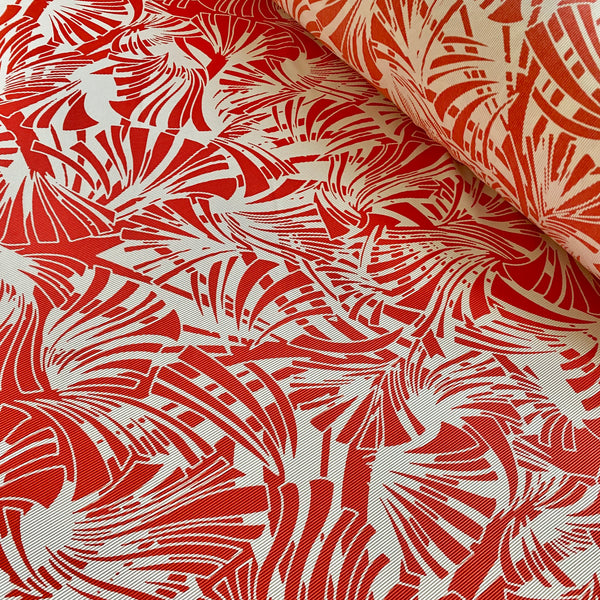 Red & White Palm Spider Plant Ribbed Lycra Fabric - 1m