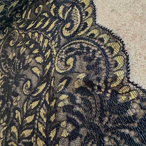 Black & Gold Floral Rigid Galloon Lace (13cm Wide) - 1m