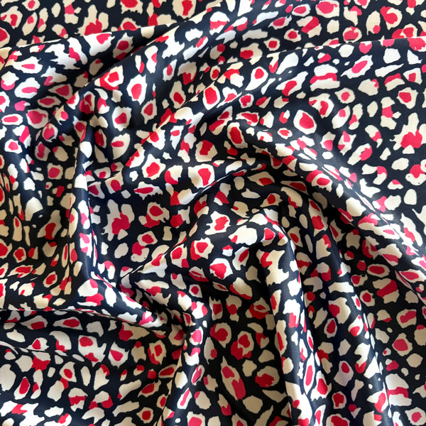 Navy Pink & White Leopard Lycra Fabric - 1m
