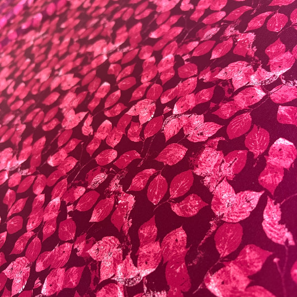 Red & Pink Autumn Leaf Print Nylon Lycra Fabric - 1m