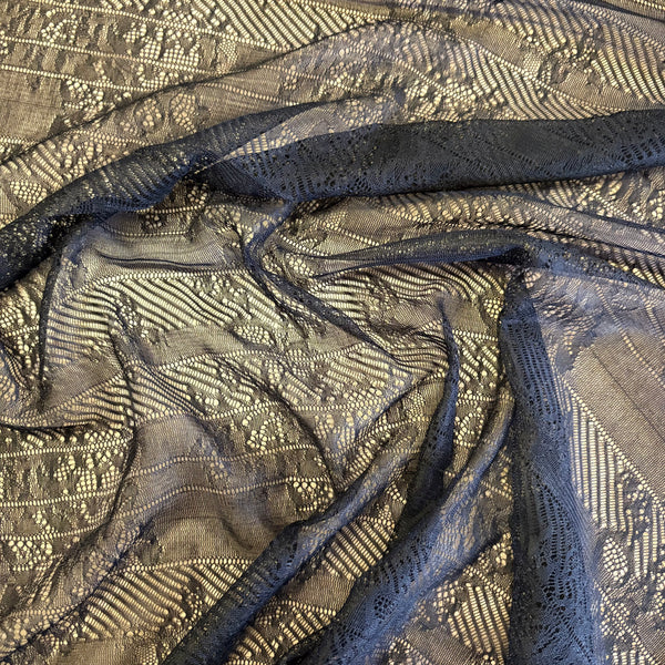Black or Black & Bronze Allover Stretch Noyon Lace (120cm/150cm wide) - 1m