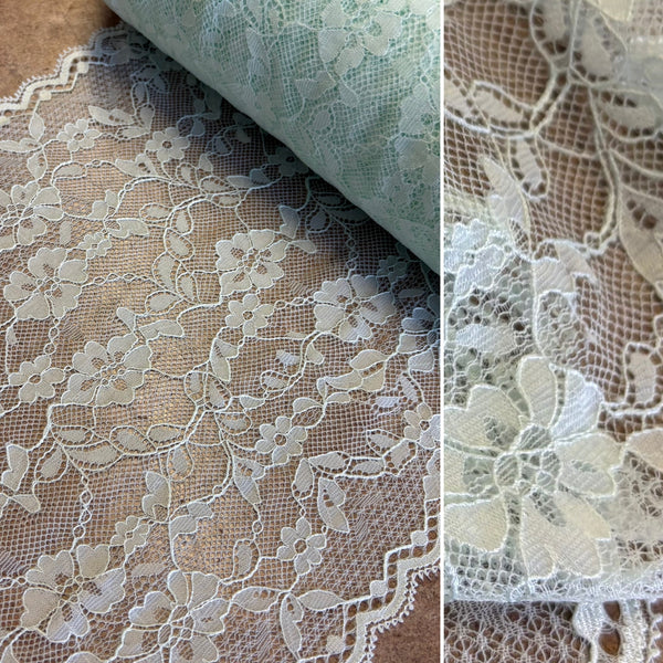 Mint Green Floral Stretch Galloon Lace (23.5cm Wide) - 1m