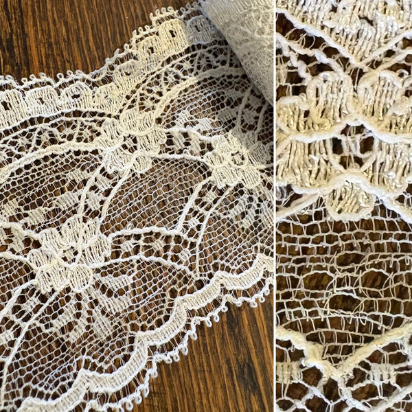 Ivory / Greige Vintage Floral “Rose Arch” Nottingham Leaver's Lace (6.4cm Wide)- 1m