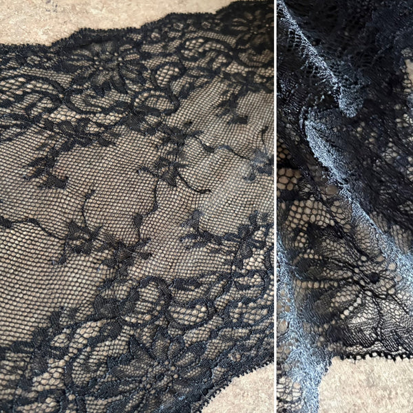 Black Floral Rigid Sophie Hallette Galloon Lace (22.5cm Wide) - 1m